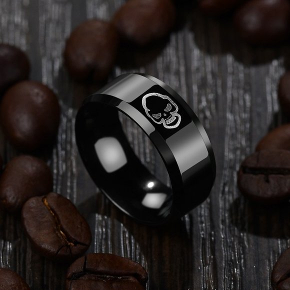 Other - men black skull print ring